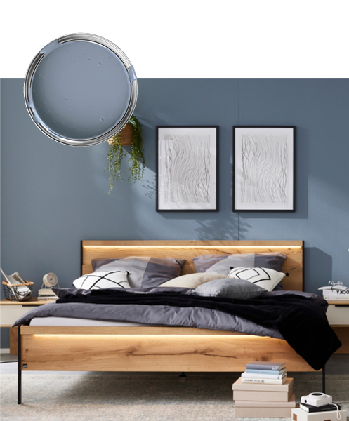 MissPompadour x Interliving: Mood zur Farbe - Blau mit Grau in Kombination mit der Interliving Schlafzimmer Serie 1034